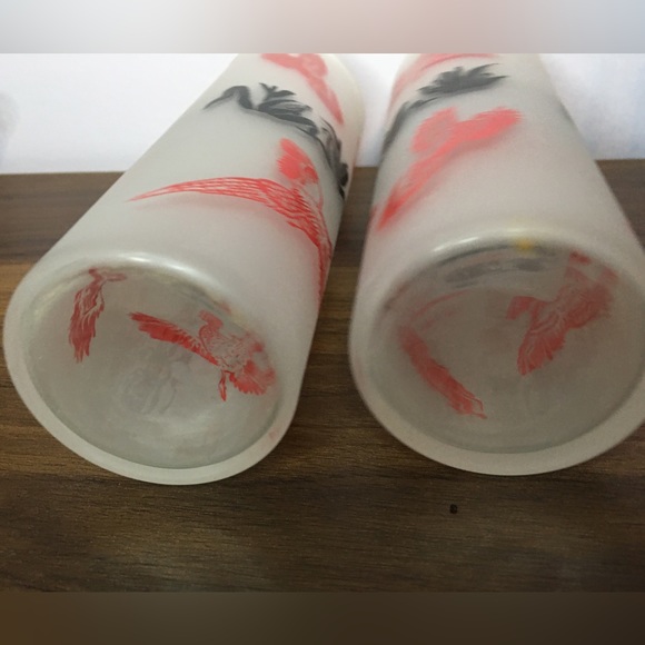 Vintage Pair Pheasant Frosted Glasses - Picture 2 of 5